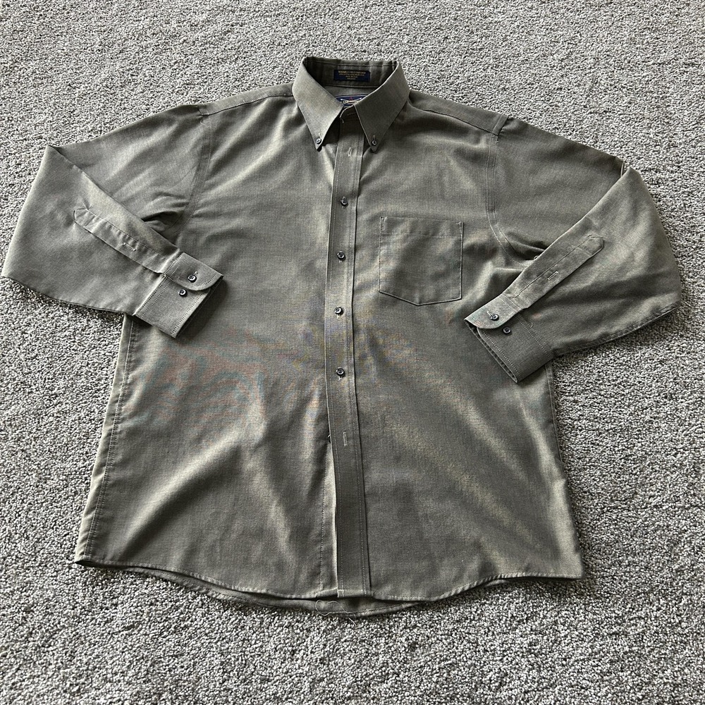 Arrow Dress Shirt Mens 16 32/33 Green Wrinkle Free Oxford Long Sleeve USA